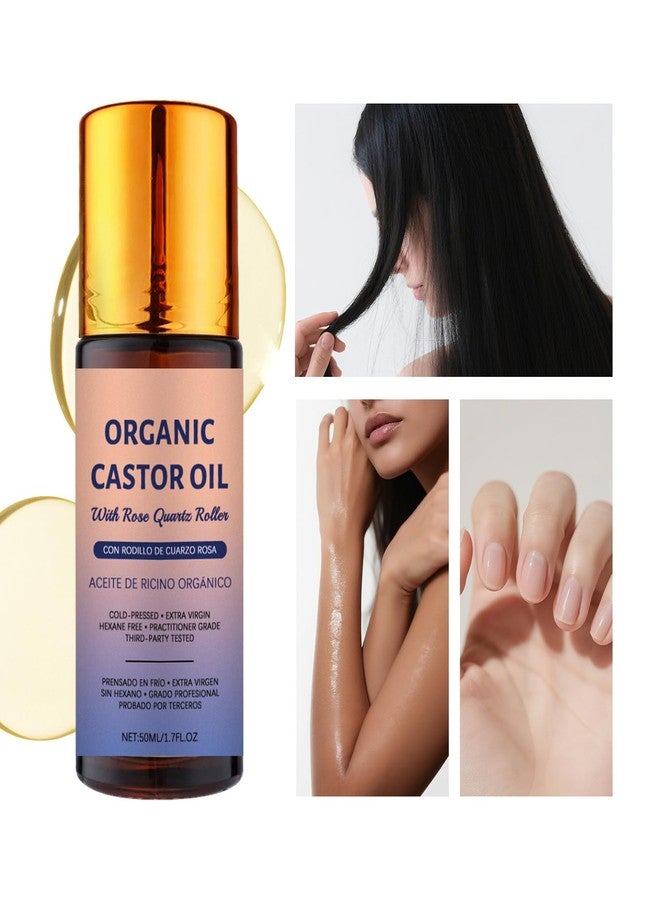 JISKG Organic Castor Oil Roll-On with Rose Quartz, 100% Pure Cold-Pressed Castor Oil for Hair Growth, Eyelashes, Eyebrows & Moisturizes Skin.(50ml) - Image 4